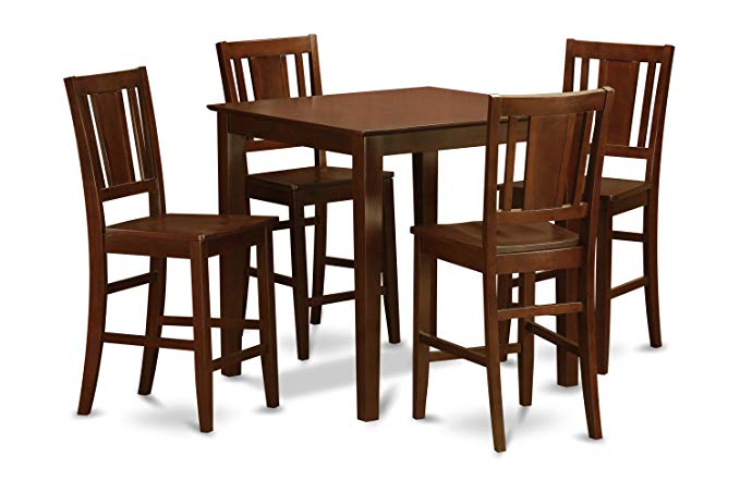 East West Furniture VNBU5-MAH-W 5-Piece Counter Height Dining Table Set, Mahogany Finish