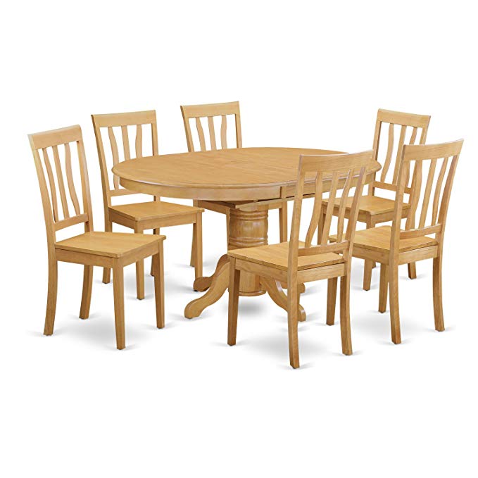 East West Furniture AVAT7-OAK-W 7-Piece Dining Table Set, Oak Finish