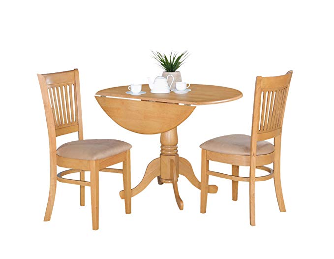 East West Furniture DLVA3-OAK-C 3-Piece Kitchen Nook Dining Table Set, Oak Finish