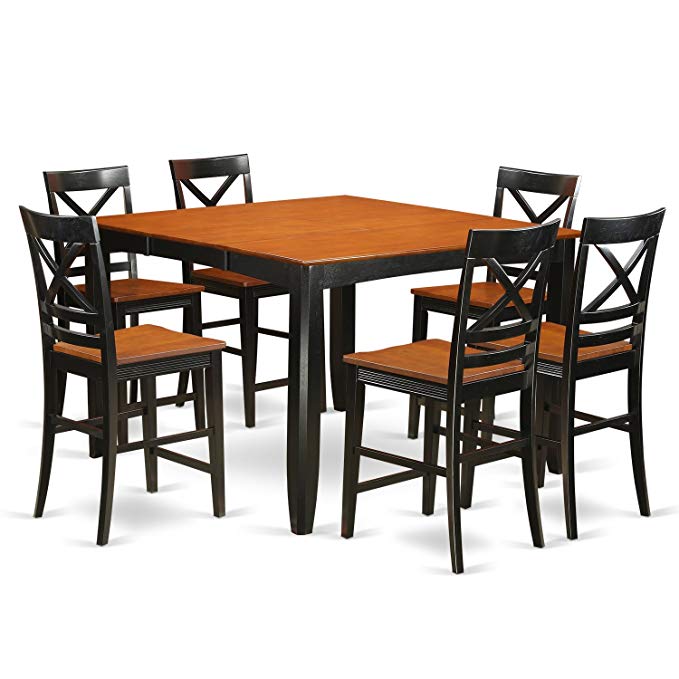 East West Furniture FAQU7H-BLK-W 7 Piece Dining Table and 6 Kitchen Bar Stool Set