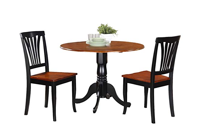 East West Furniture DLAV3-BCH-W 3-Piece Kitchen Nook Dining Table Set, Black/Cherry Finish