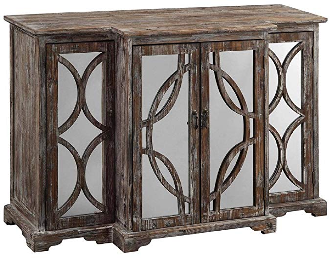 Crestview Collection Galloway Rustic Wood Mirror 4 Door Sideboard