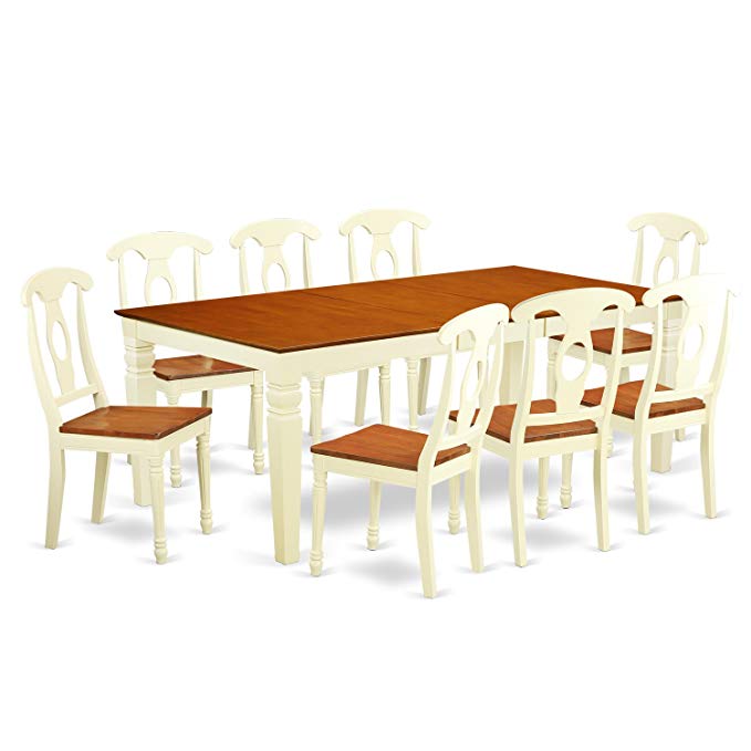 East West Furniture LGKE9-BMK-W 9 PC Kitchen Dinette Set with One Logan Dining Table & 8 Kitchen Chairs in Buttermilk & Cherry Finish