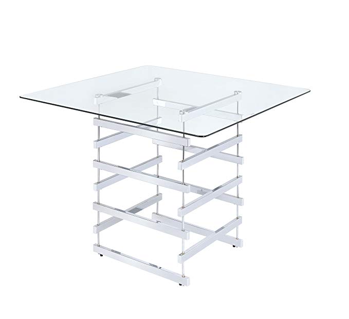 Acme Furniture Acme 72590 Nadie Counter Height Table, Clear Glass & Chrome, One Size