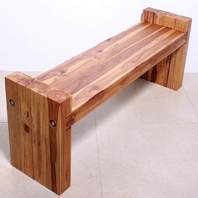 Haussmann Farmed Teak Block Bench 48 x 12 x 19 inch Ht Seat = 16 KD w Eco Friendly Oak Oil