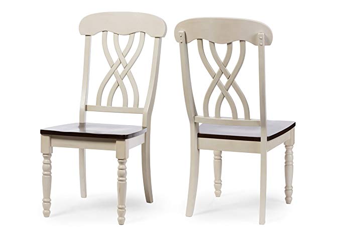 Baxton Studio Set of 2 Newman Chic Country Cottage Antique Oak Wood and Distressed White Dining Side Chairs