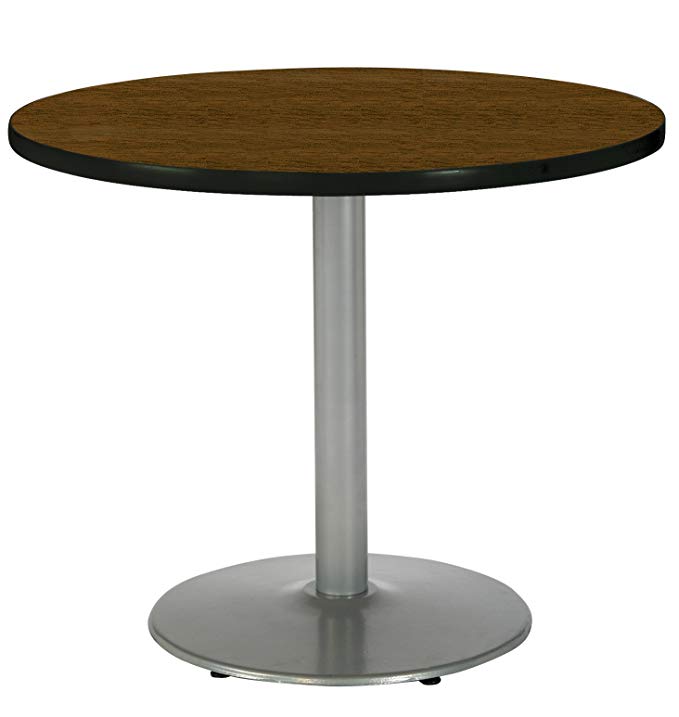 KFI Seating Round Pedestal Table with Round Silver Base, Commercial Grade, 36-Inch, Walnut Laminate, Made in the USA