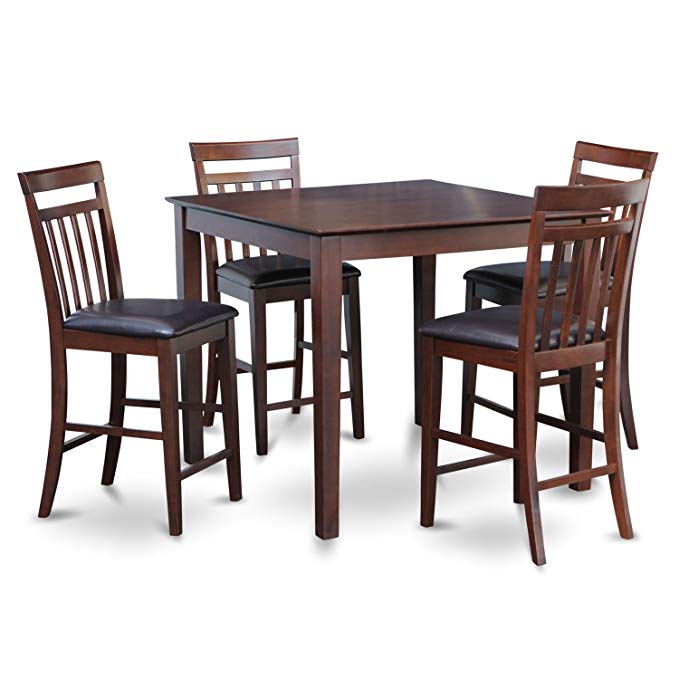 East West Furniture EAWE5-MAH-LC 5-Piece Counter Height Table Set, Mahogany Finish