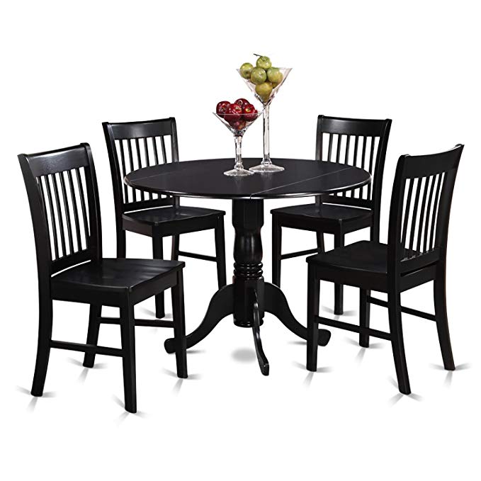 East West Furniture DLNO5-BLK-W 5-Piece Kitchen Table and Chairs Set, Black Finish