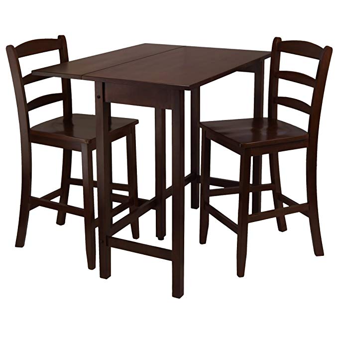 Winsome Lynnwood Drop Leaf High Table with 2 Counter Ladder Back Stool/Chair, 3-Piece