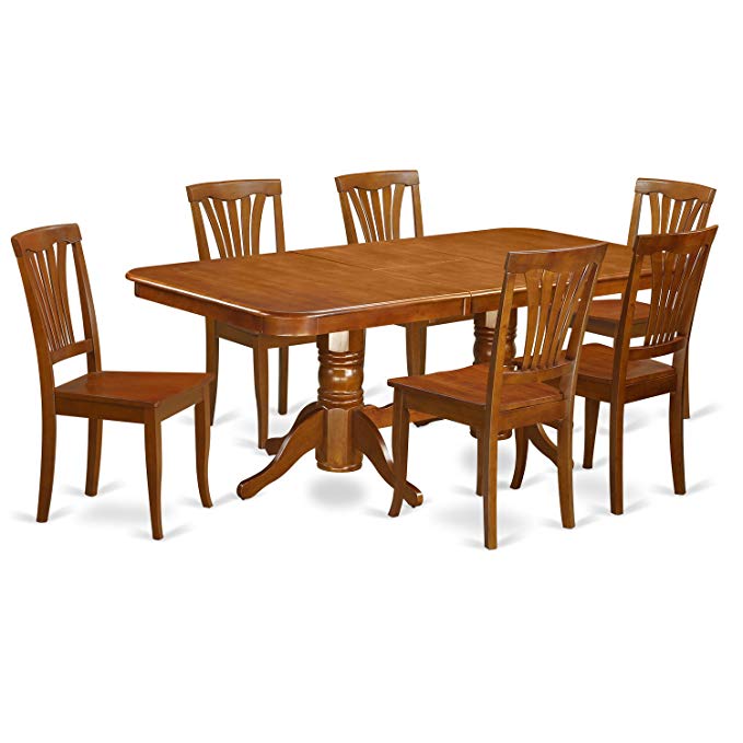 East West Furniture NAAV7-SBR-W 7-Piece Formal Dining Table Set