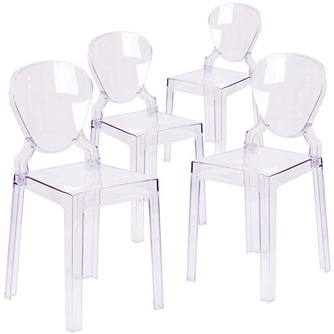 Flash Furniture 4 Pk. Ghost Chair with Tear Back in Transparent Crystal