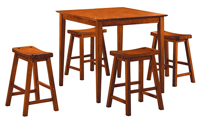 Homelegance 5 Piece Saddleback Dinette Set, Oak-Sand-Thru Finish