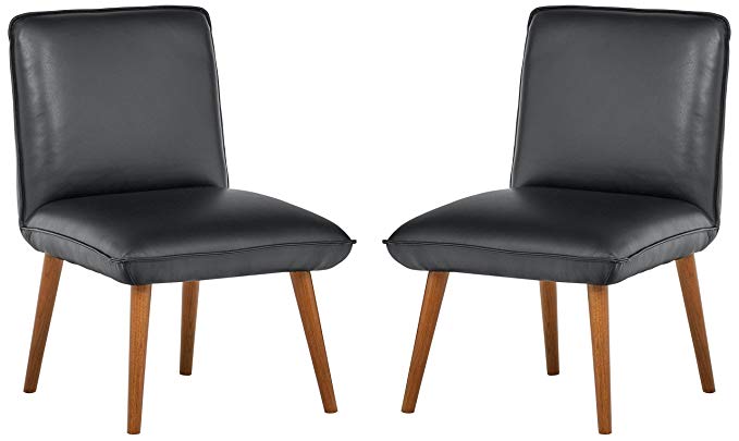 Rivet Wide Cushion Mid-Century Top-Grain Leather 2-Pack Accent Dining Chairs, 26.8