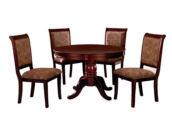 Furniture of America Bernette 5-Piece Round Dining Table Set, Antique Cherry Finish