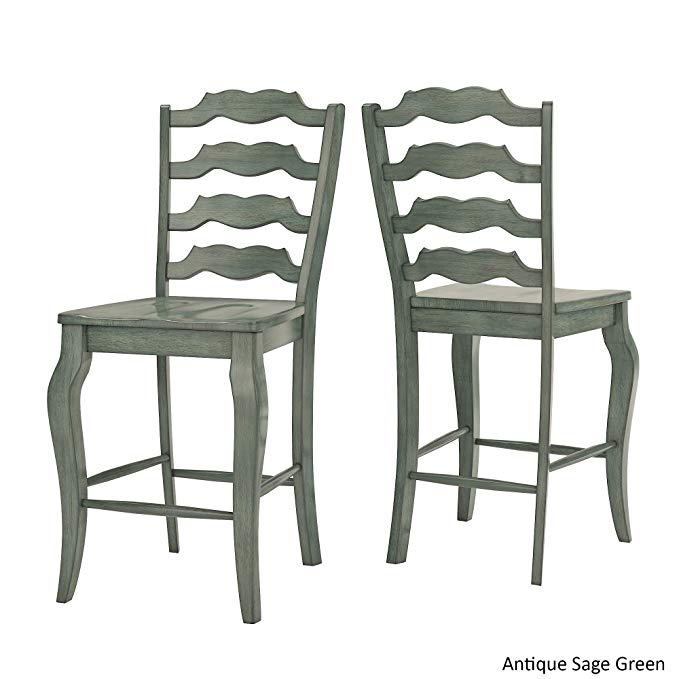 Inspire Q Eleanor French Ladder Back Wood Counter Chair (Set of 2) by Classic Sage Antique, Wood Finish