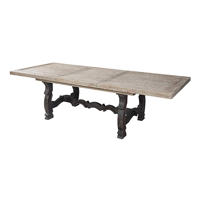 Emerald Home Barcelona Rustic Pine and Dark Brown Dining Table with Self Storing Butterfly Leaf And Carved Base