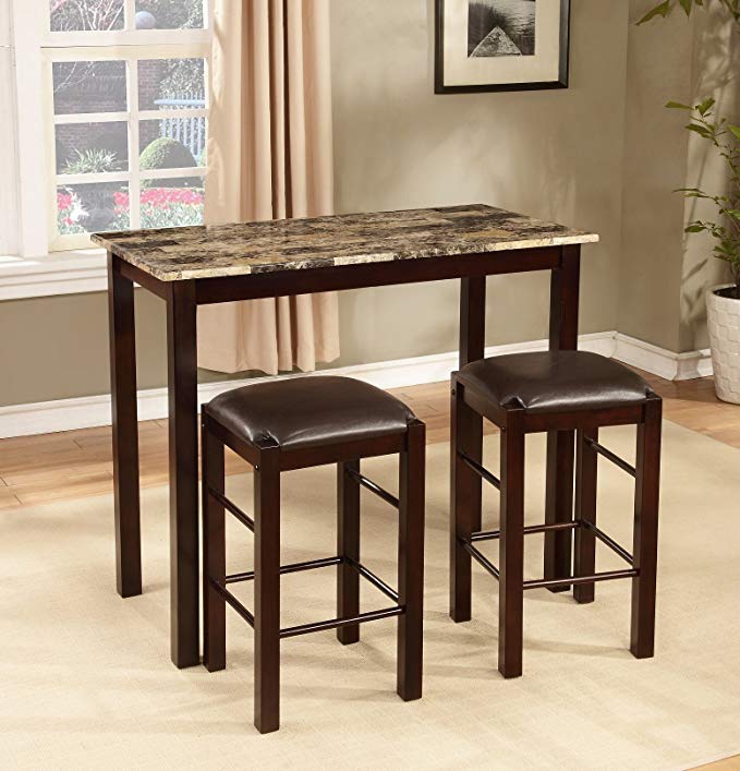 Roundhill Furniture Brando 3-Piece Counter Height Breakfast Set, Espresso Finish