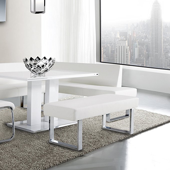 Armen Living LCAMBEWHBCH Amanda Bench in White and Chrome Finish