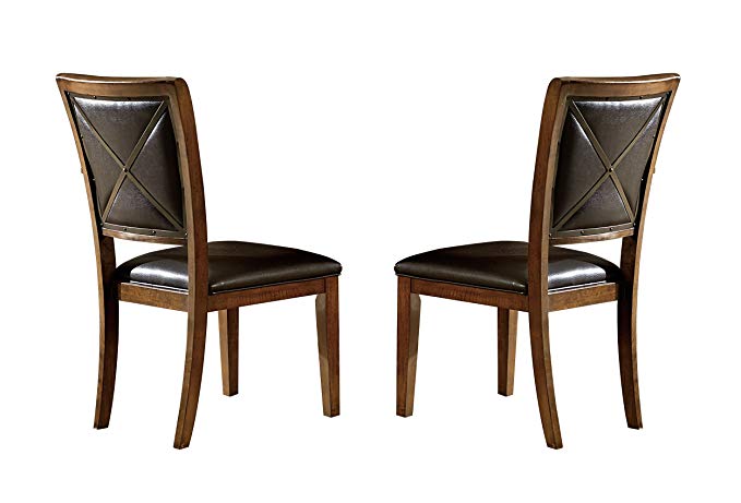 Homelegance Urbana Dining Chairs Bi-Cast Vinyl Cover with Metal X-Back Accent (Set of 2), Brown