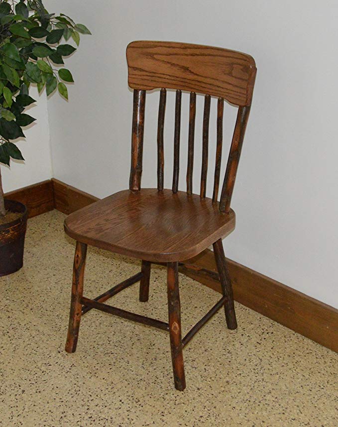 Rustic Hickory & Oak Panel Back Dining ChairWalnut Stain Amish Made USA