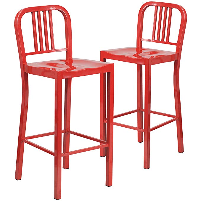 Flash Furniture 2 Pk. 30'' High Red Metal Indoor-Outdoor Barstool