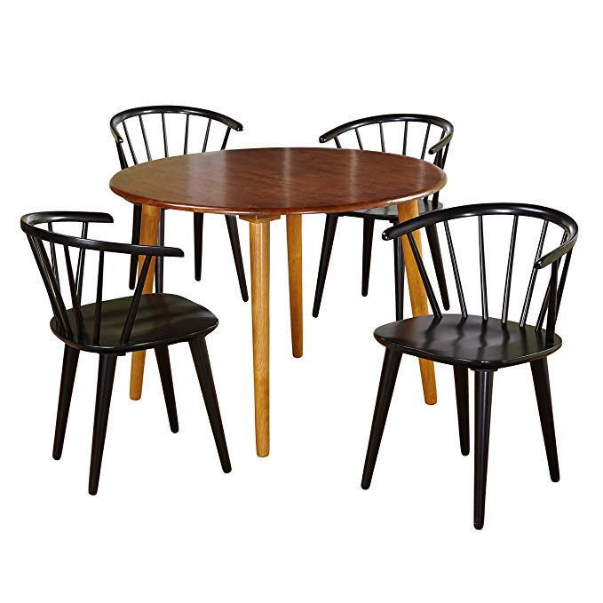 Target Marketing Systems 5 Piece Florence Dining Set with 4 Chairs and a Round Table, Oak/Black