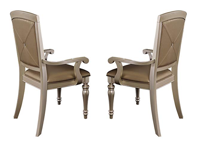 Homelegance Orsina Dining Chairs with Arm Luxurious Design with Crystal Button Tufting (Set of 2), Pearl