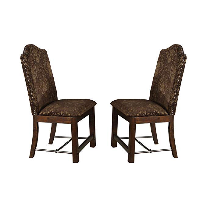 Emerald Home Castlegate Pine Brown Upholstered Dining Chair with Nailhead Trim And Turnbuckle Bracing, Set of Two