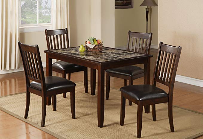 Home Source 50902117 5-Piece Brentwood Collection Asian Hardwood Dining Set, 30 by 48 by 36-Inch, Espresso/Faux Brown Marble