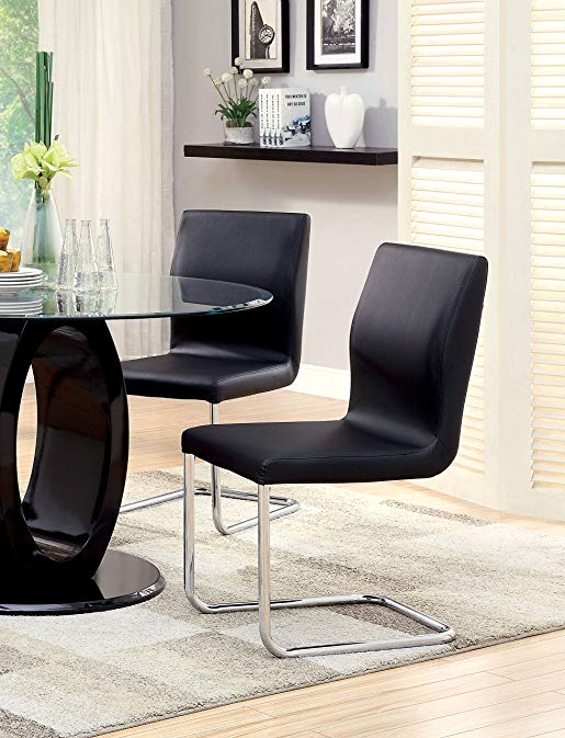 Furniture of America Quezon Modern Leatherette Dining Chair, Black, Set of 2