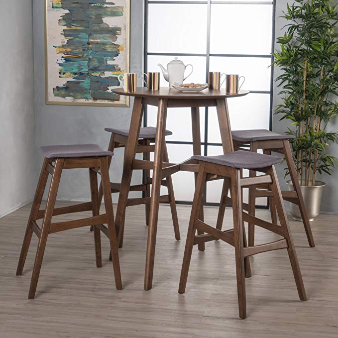 Simi Natural Walnut Finish Circular 5 Piece Bar Height Dining Set (Dark Grey)