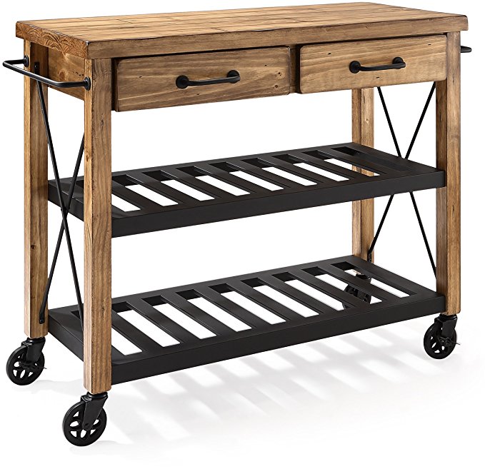 Crosley Furniture Roots Rack Industrial Rolling Kitchen Cart - Natural