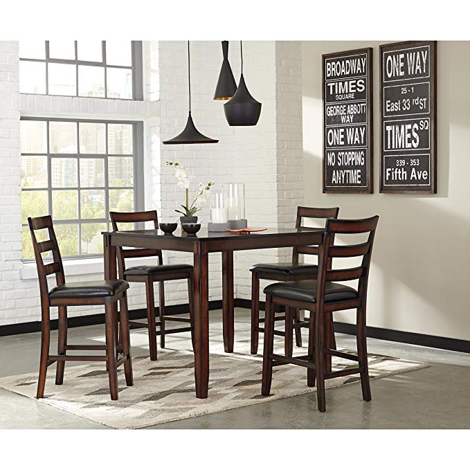 Ashley Furniture Signature Design - Coviar Counter Height Dining Room Table and Bar Stools (Set of 5) - Brown