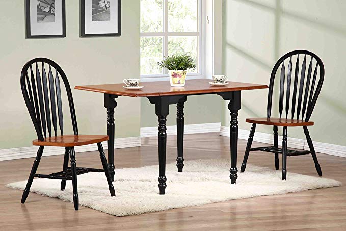 Sunset Trading 3 Piece Drop Leaf Dining Set with Antique Black and Cherry Arrowback Chairs