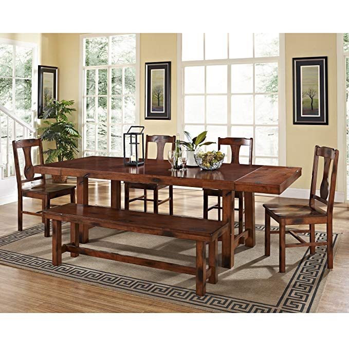 6-Piece Solid Wood Dining Set, Dark Oak