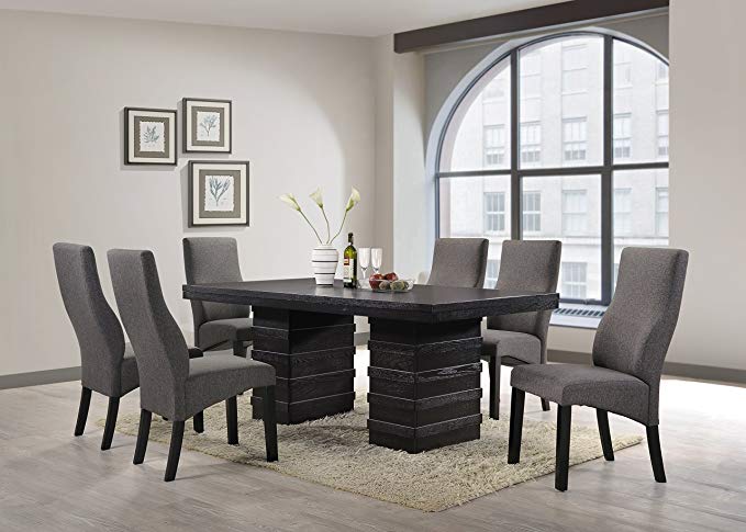 Kings Brand Cappuccino Finish Wood Wave Design Dining Room Kitchen Table & Chairs (Table & 6 Chairs)