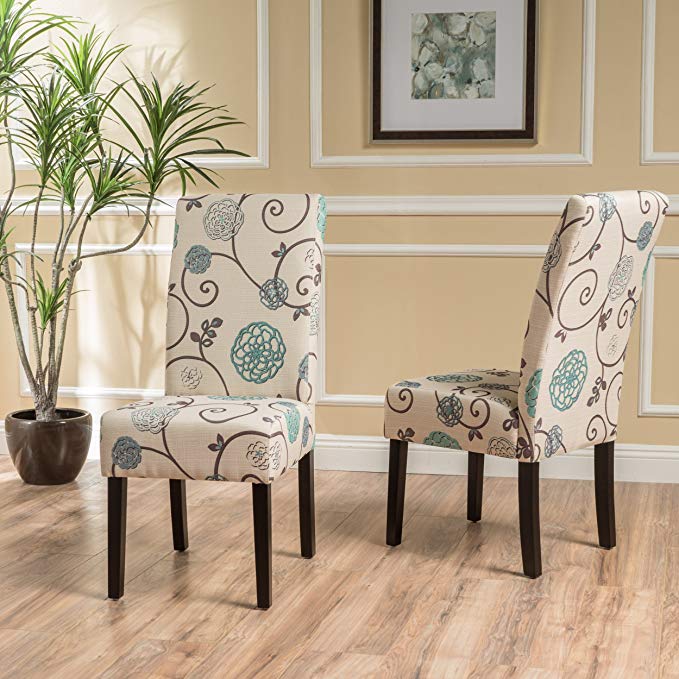 Percival Blue and White Floral Fabric Dining Chairs (Set of 2)