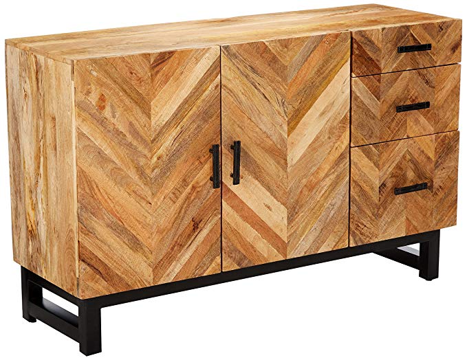 Thompson 3-drawer Server with Chevron Inlay Pattern Natural Mango