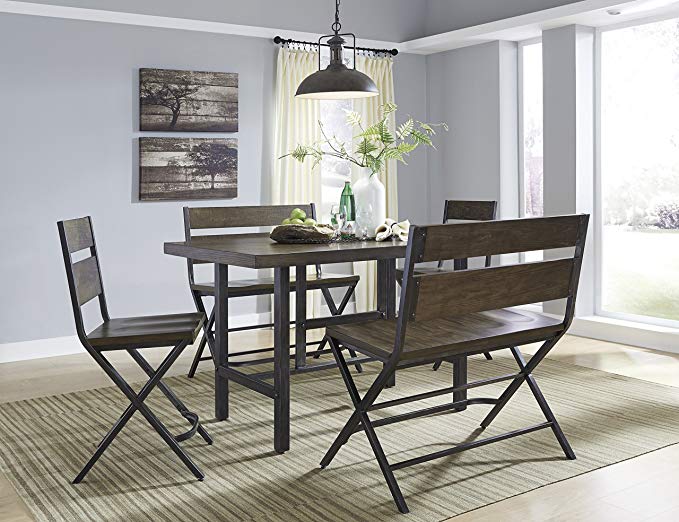 Kavara Medium Brown Color Rectangle Dining Room Counter Table W/ 2 Barstools And Two Double Barstools