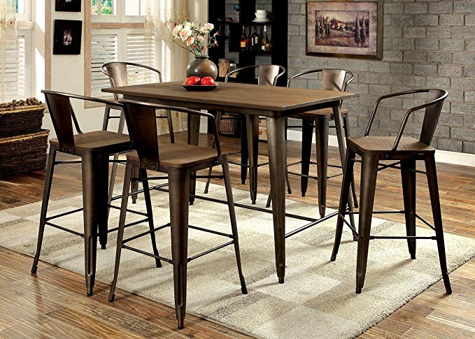 Furniture of America Cadiz 7-Piece Industrial Pub Dining Set