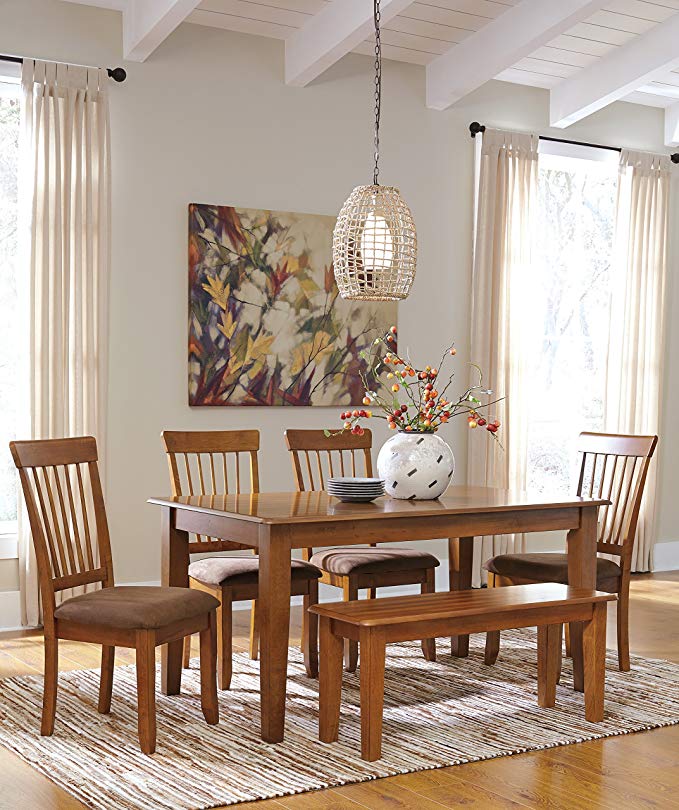 Berring 6-Piece Rustic Brown Dining Set, Rectangular Dining Room Table w/ 4 Upholstered Side Chair And Bench