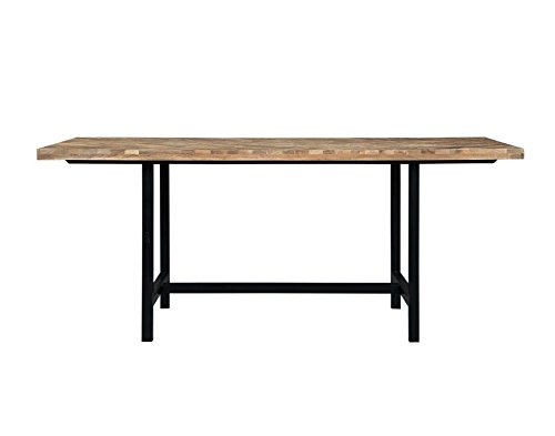 Thompson Dining Table with Chevron Inlay Pattern Natural Mango and Matte Black