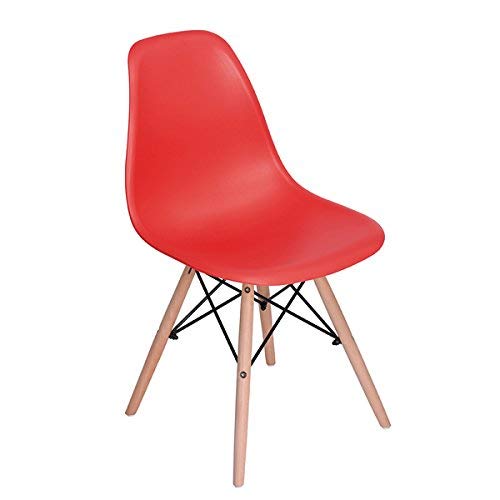 Set of 4 Mid-Century Style Chair Natural Wood Legs Cushion Seat and Back for Dining Room Chairs in Red