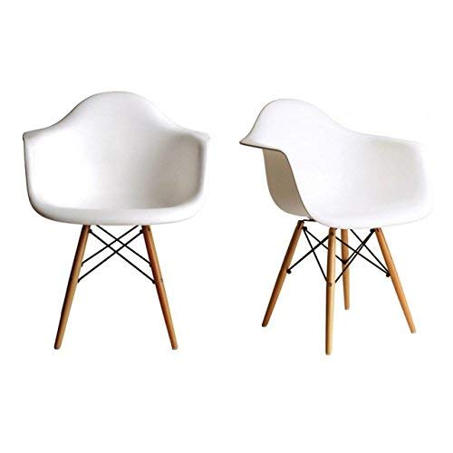 Take a Sea- Set of Two (2) White - Eames Style Armchair Natural Wood Legs