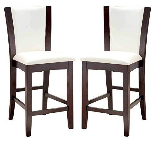 1PerfectChoice 2 Piece Manhattan Counter Height Dining Side Chair, PU Leather Espresso Wood, White