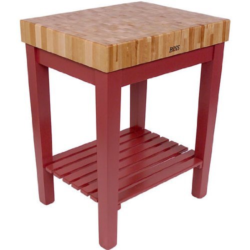 American Heritage Chef's Block Prep Table with Butcher Block Top Base Finish: Barn Red, Shelves: 1 Included