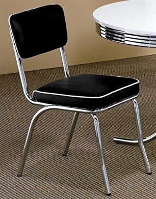 Set of 2 Retro Chrome Dining Chairs - Black