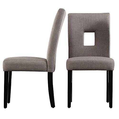 ModHaus Living ModHaus Modern Gray Linen Square Keyhole Dining Chairs | Black Finish Wooden Legs - Set of 2 Includes (TM) Pen