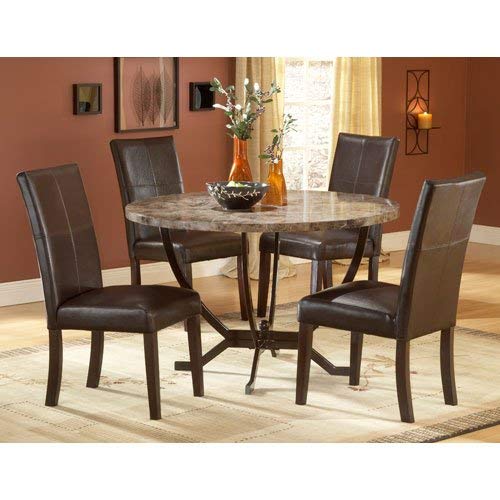 Hillsdale Monaco Round Faux Marble 5-Piece Dining Set,-Chairs, Matte Espresso, Set Includes 1-Table and 4-Chairs